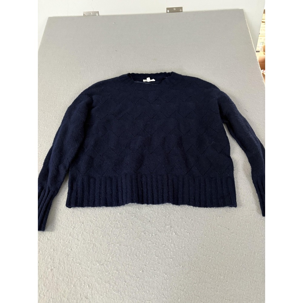 a loves a Sweater Womens XS Navy Blue Crewneck Diamond‎ Knit Wool Blend Ribbed